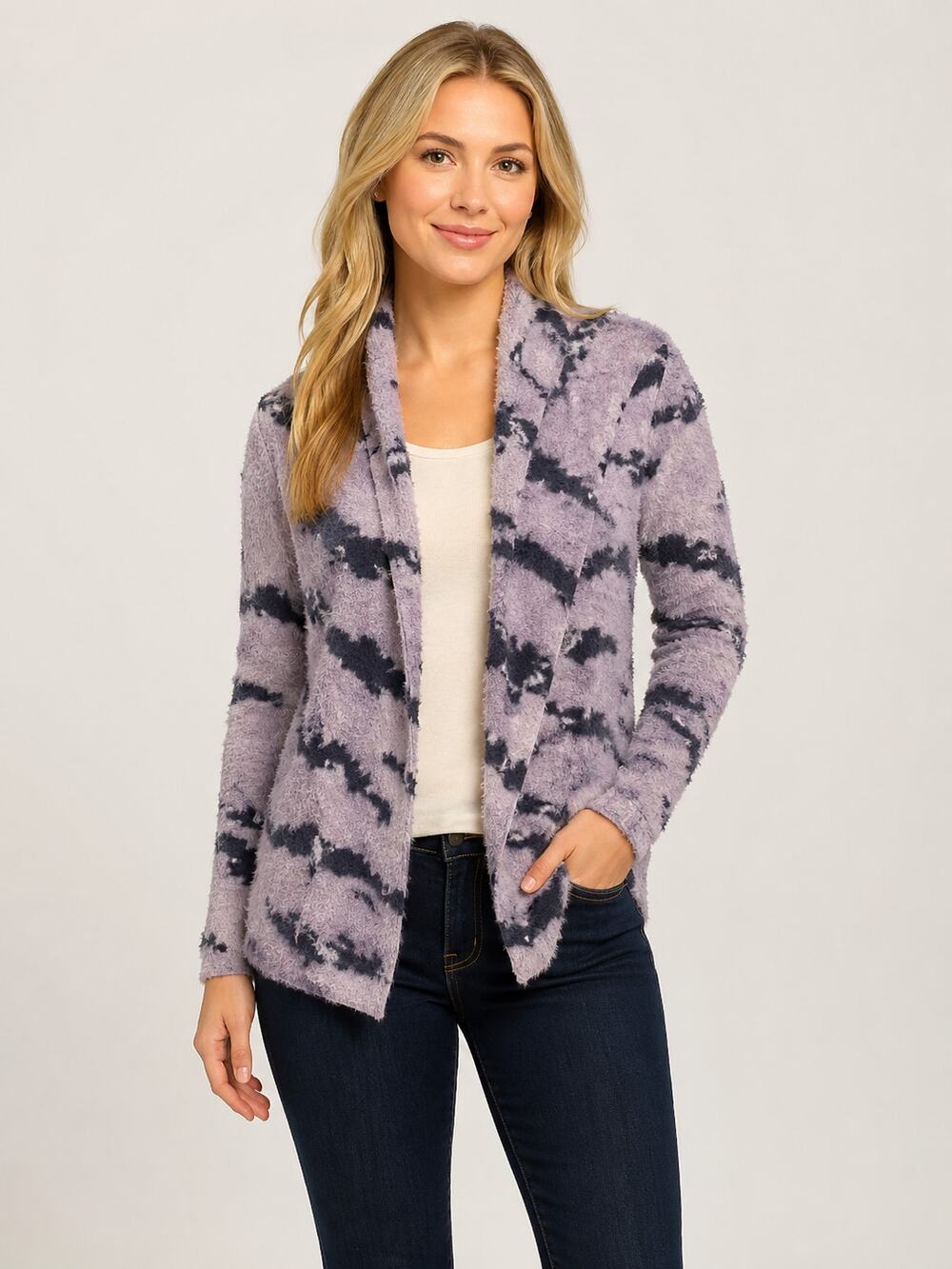 LuLaRoe Teddy Bear Jacket Purple with Black Stripes SMALL